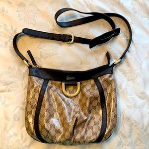 Gucci GG Crystal D-Gold Crossbody Bag - brown